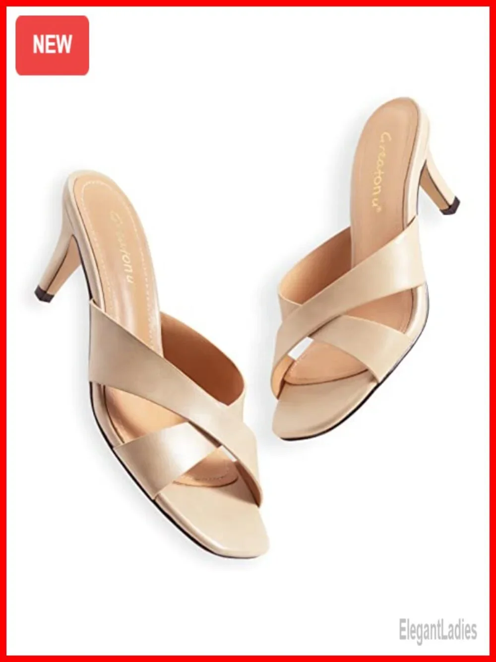 Kitten Heel Sandals Square Open Toe Cross Strap Slip On Mule Heels